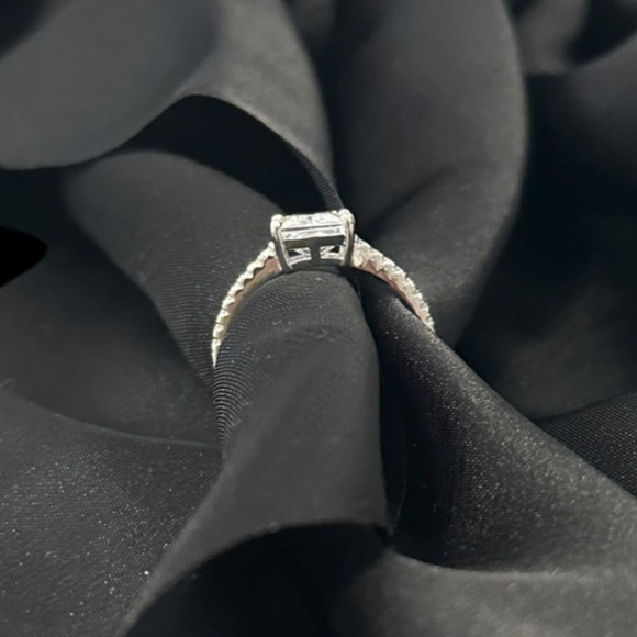 Elegant Women's Engagement Ring with Emerald-Shaped Cubic ZirconiaTimeless - Picture 6 of 13